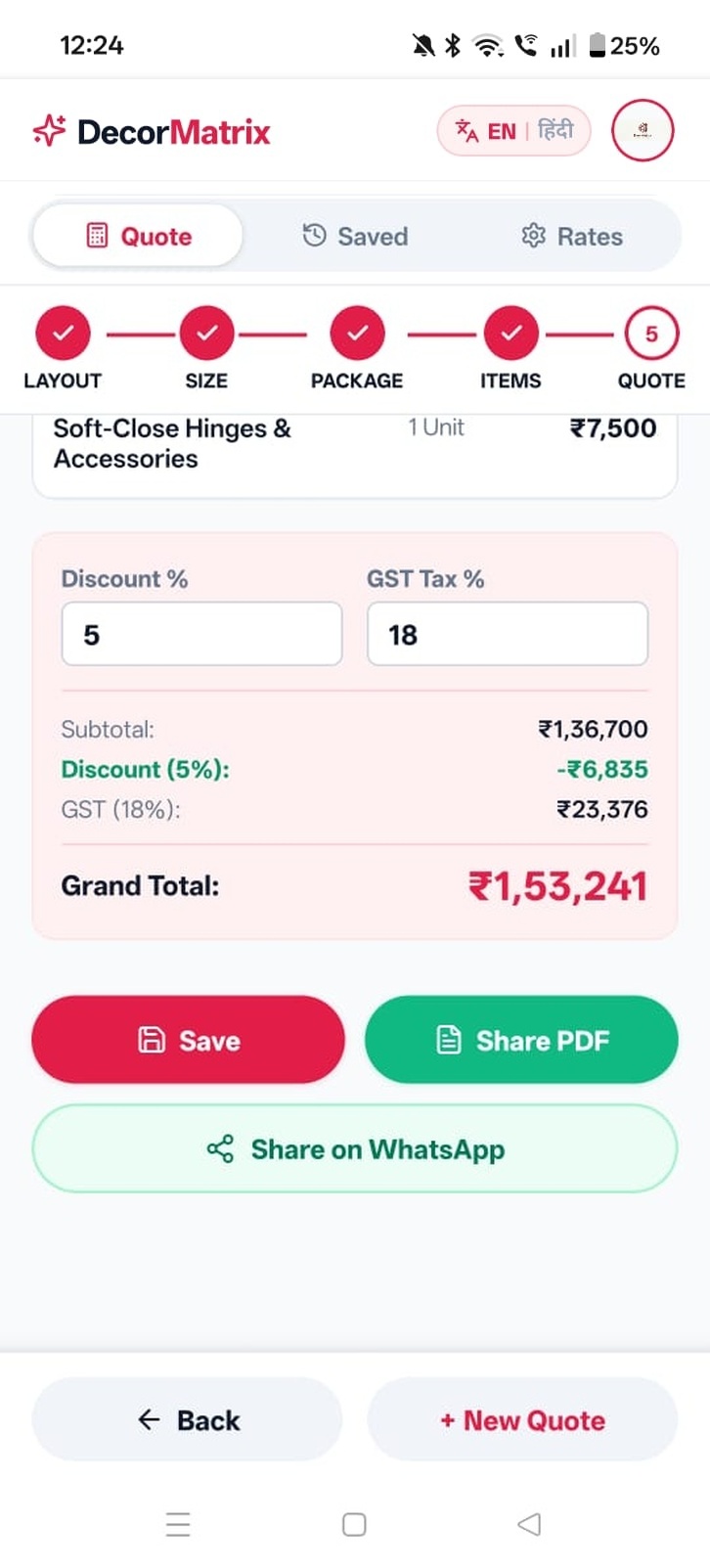 Step 5 - Review Quote & WhatsApp Share